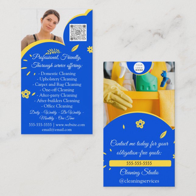 Carte De Visite Services de nettoyage Maison tenue du logo QRCode  (Devant / Derrière)