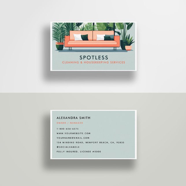 Carte De Visite Services de nettoyage Ménage Retro Chic Classy (cleaning housekeeper janitorial business card retro vintage elegant modern chic simple minimal)