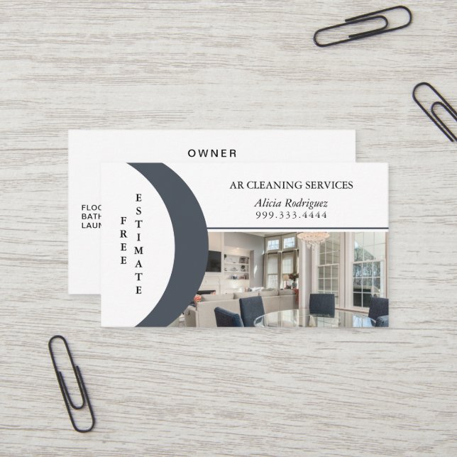 Carte De Visite Services de nettoyage ménager Deux photos (Devant/Arrière en situation)