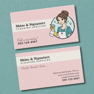 Carte De Visite Services de nettoyage Modern Pink Maid