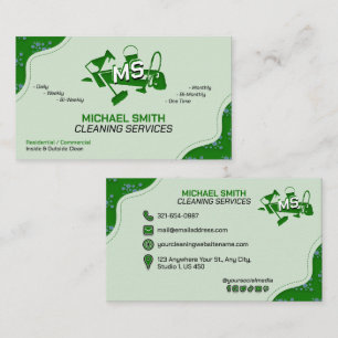 Carte De Visite Services De Nettoyage Moderne Logo Cute Green tend