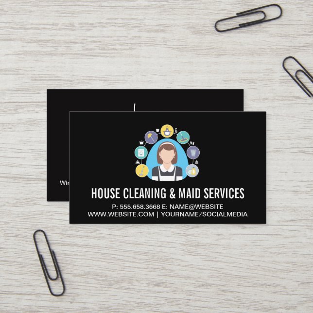 Carte De Visite Services de nettoyage | Outils et services domesti (Devant/Arrière en situation)