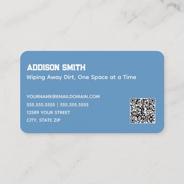 Carte De Visite Services de nettoyage QR Blue (Dos)