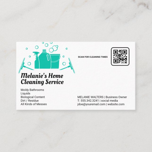 Carte De Visite Services de nettoyage | Spray Bucket Mop et bulles (Devant)