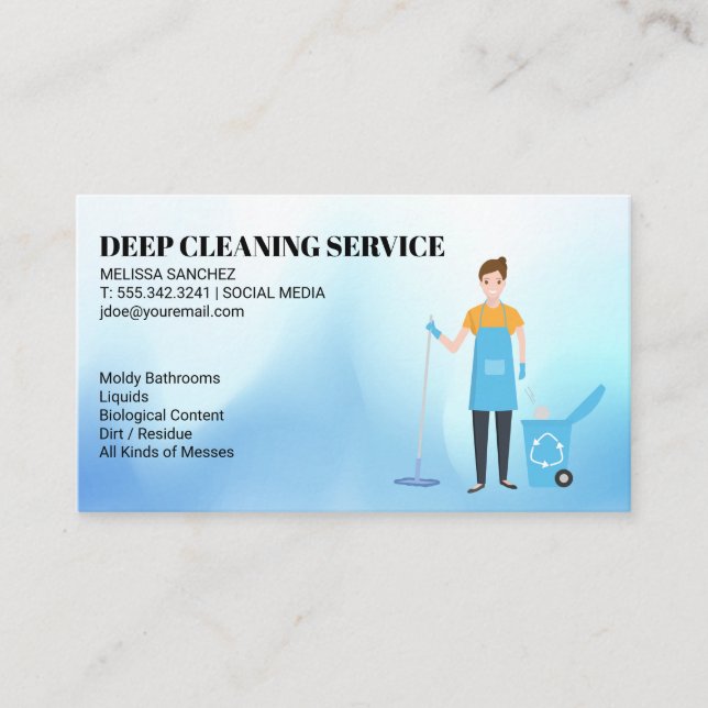 Carte De Visite Services de nettoyage | Une femme en train de fair (Devant)