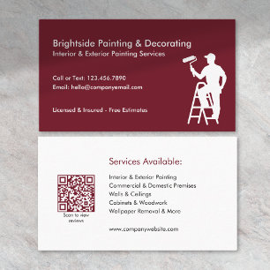 Carte De Visite Services de Peintre et Décorateur Code QR Rouge Bl