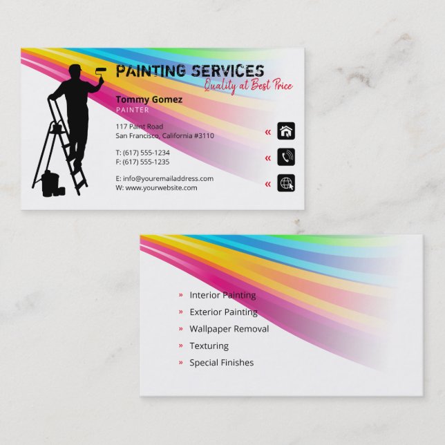 Carte De Visite Services de peinture | Peintre au travail (Devant / Derrière)