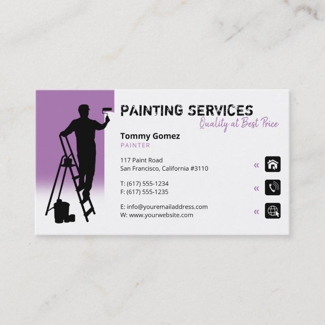 Carte De Visite Services de peinture | Peintre au travail lavande (Devant)