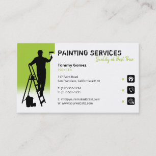 Carte De Visite Services de peinture   Peintre au travail vert cla