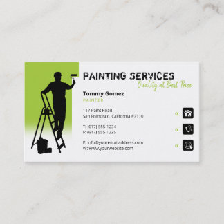 Carte De Visite Services de peinture | Peintre au travail vert cla