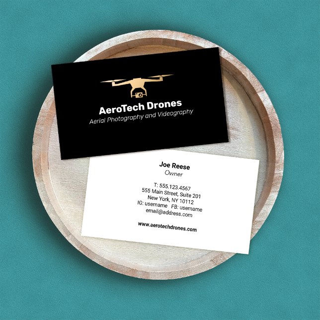 Carte De Visite Services de photographie de drone aérien Gold et B (Créateur téléchargé)