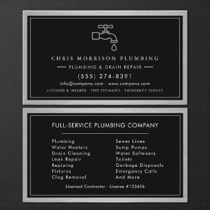 Carte De Visite Services de plomberie métalliques Plombier Noir Ar
