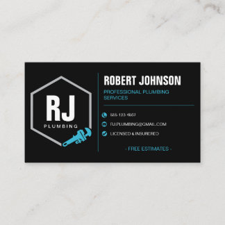 Carte De Visite Services de plomberie professionnels Black Blue