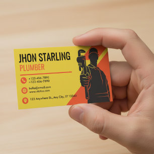 Carte De Visite Services de plomberie Silhouette Orange Jaune