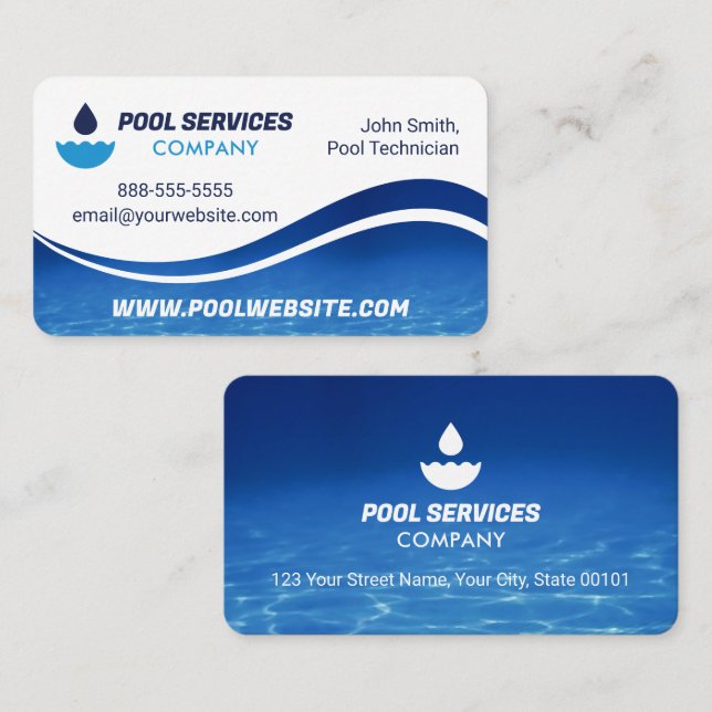 Carte De Visite Services de pool | Vague d'eau bleue | Piscine (Devant / Derrière)
