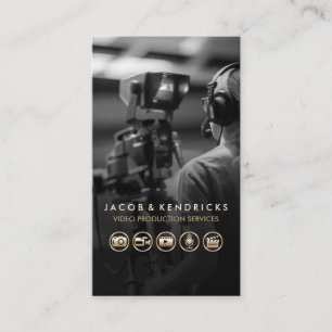 Carte De Visite Services de production vidéo Icônes d'or Métal ble