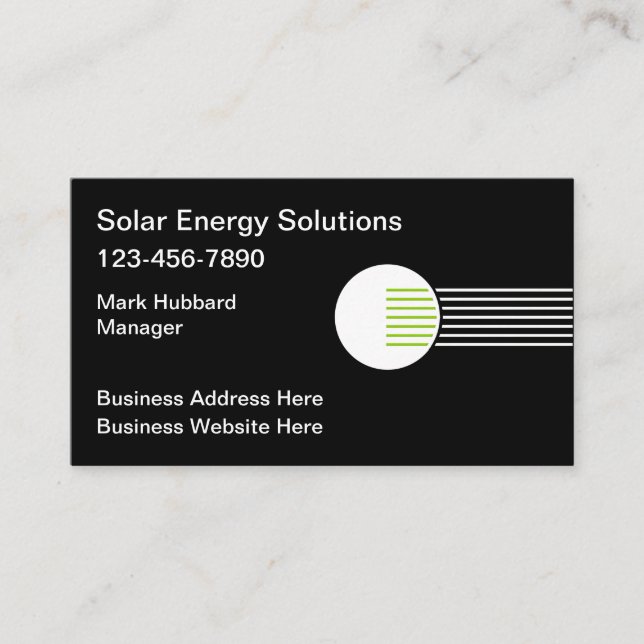 Carte De Visite  Services de produits d'énergie solaire (Devant)