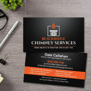 Carte De Visite Services de ramonage de cheminée et de foyer éléga