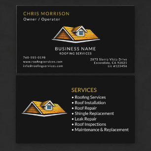 Carte De Visite Services de Toiture Black Roofer Professionnel