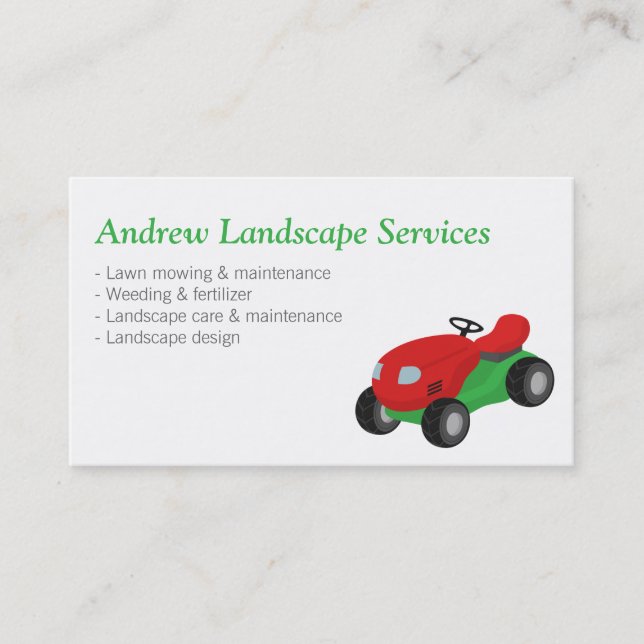 Carte De Visite Services d'entretien du paysage, tracteur de remor (Devant)