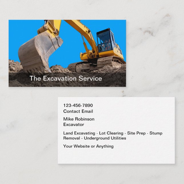 Carte De Visite Services d'excavation de construction (Devant / Derrière)