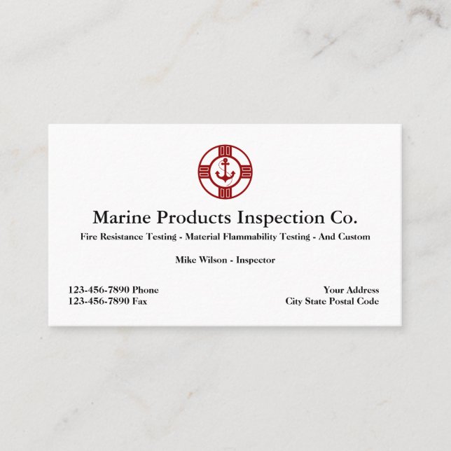 Carte De Visite Services d'inspection d'équipement marin (Devant)