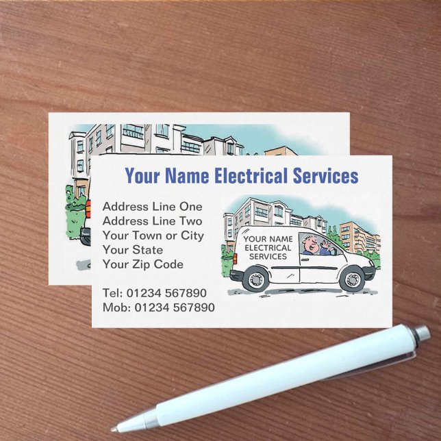 Carte De Visite Services électriques avec nom sur la société Van (Créateur téléchargé)