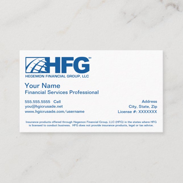 Carte De Visite Services financiers de HFG professionnels (Devant)