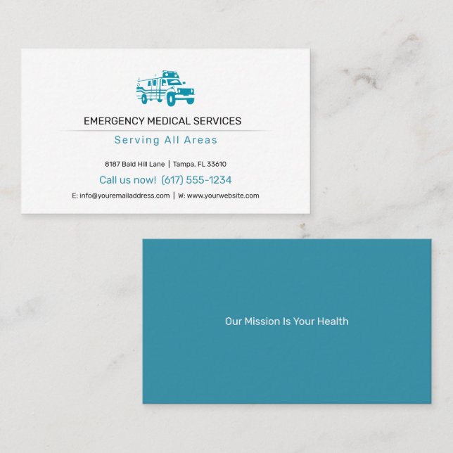 Carte De Visite Services Médicales d'urgence | Ambulance (Devant / Derrière)