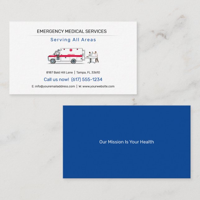 Carte De Visite Services Médicales d'urgence | Ambulance (Devant / Derrière)