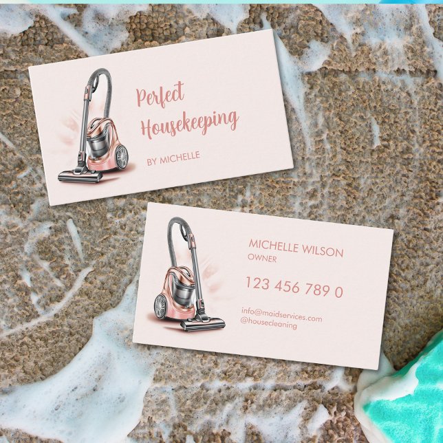Carte De Visite Services ménagers modernes de nettoyage des domest (pink vacuum cleaner)