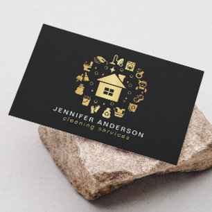 Carte De Visite Services modernes de nettoyage Gold & Black