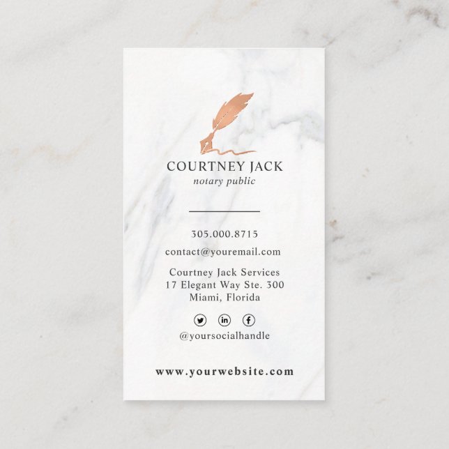 Carte De Visite Services Publics Notaire Luxe Marbre Rose Or (Dos)