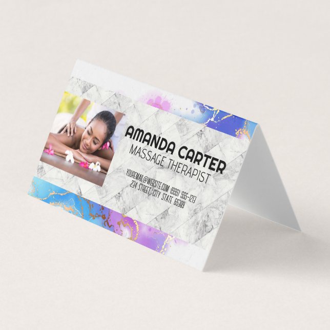 Carte De Visite Session de massage | Aquarelle | Marbre (Devant)