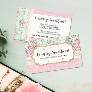 Carte De Visite Shabby Chic Rose Floral Vintage Ferme Boutique