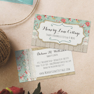 Carte De Visite Shabby Chic Roses, Lace & Burlap Boutique Vintage