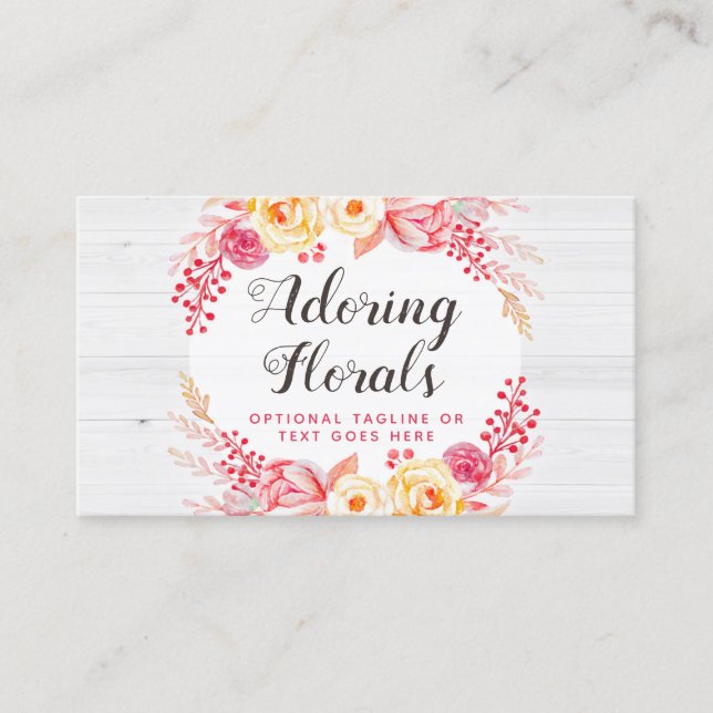Carte De Visite Shabby Chic Roses & Rustique Bois Blush Rose Flora (Devant)