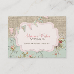 Carte De Visite Shabby Rustique Pays Chic Burlap Blush Floral