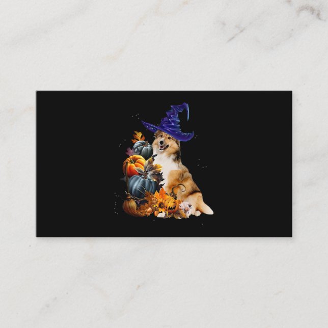 Carte De Visite Sheltie Chien Sorcière Et Citrouille Halloween Tha (Devant)