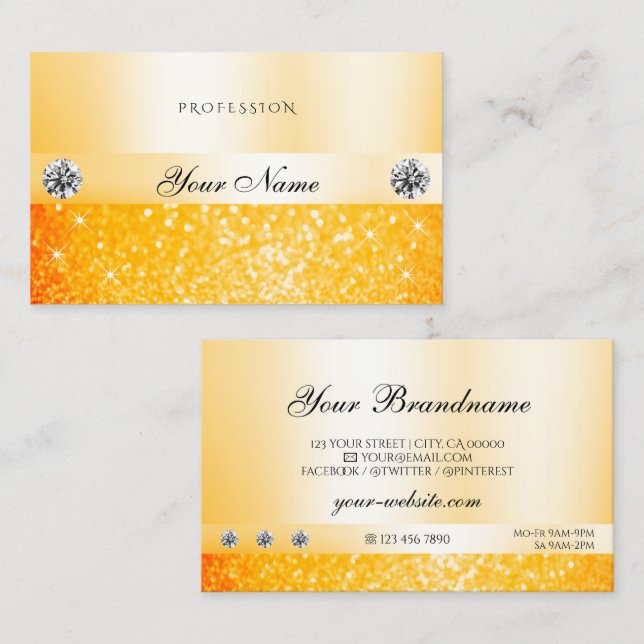 Carte De Visite Shimmery Orange Sparkle Parties scintillant Diaman (Devant / Derrière)