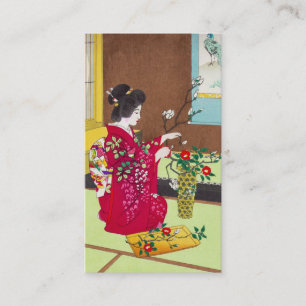 Carte De Visite Shiro Kasamatsu Ikebana japon fleurs scène dame