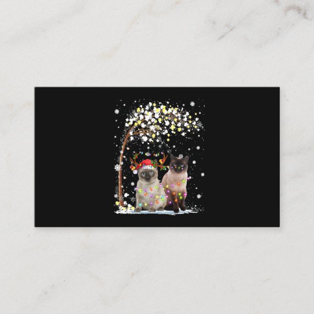 Carte De Visite Siamese Cat Reindeer Casquette Père Noël Christmas (Devant)