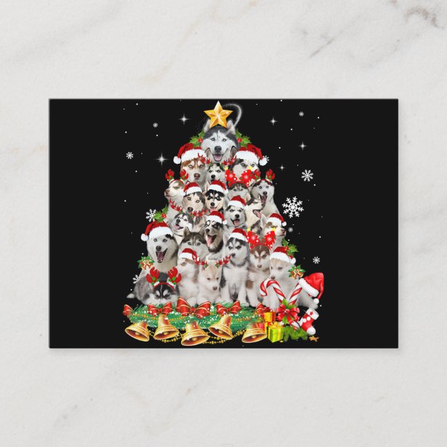 Carte De Visite Siberian husky christmas tree lights dog (Devant)