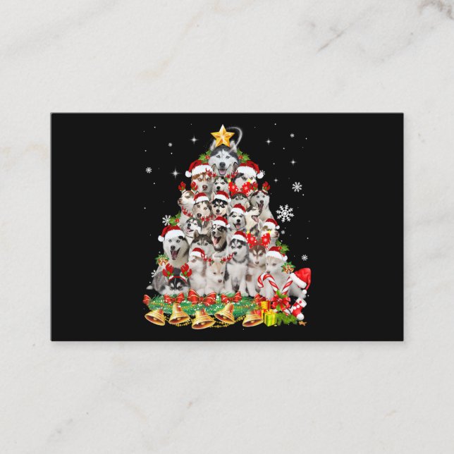 Carte De Visite Sibérie Husky Christmas Tree Lumières Drôle Chien (Devant)