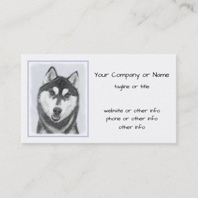 Carte De Visite Sibérie Husky (noir et blanc) Peinture Chien Art (Devant)