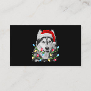 Carte De Visite Sibérien Husky Père Noël Noël Lumières Noël