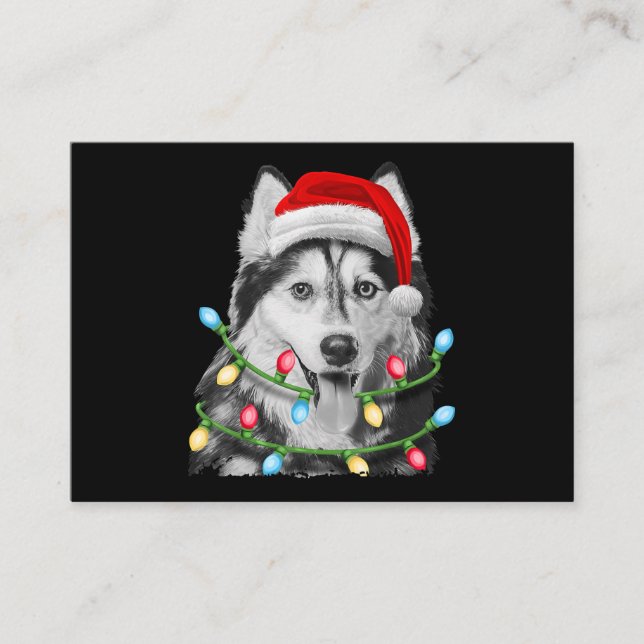 Carte De Visite Sibérien Husky Père Noël Noël Lumières Noël (Devant)