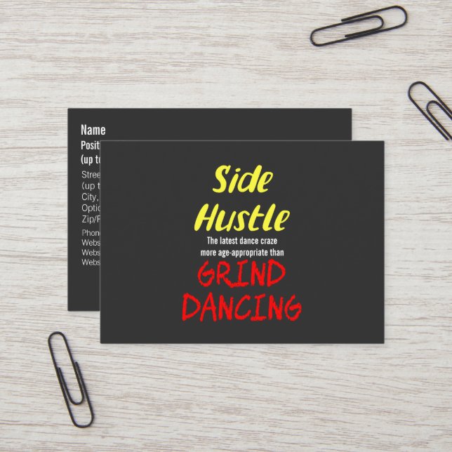 Carte De Visite Side Hustle vs Grind Dancing Neon Jaune Texte (Devant/Arrière en situation)