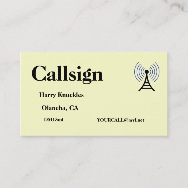 Carte De Visite Signal d'appel radio Amateur jaune clair (Devant)