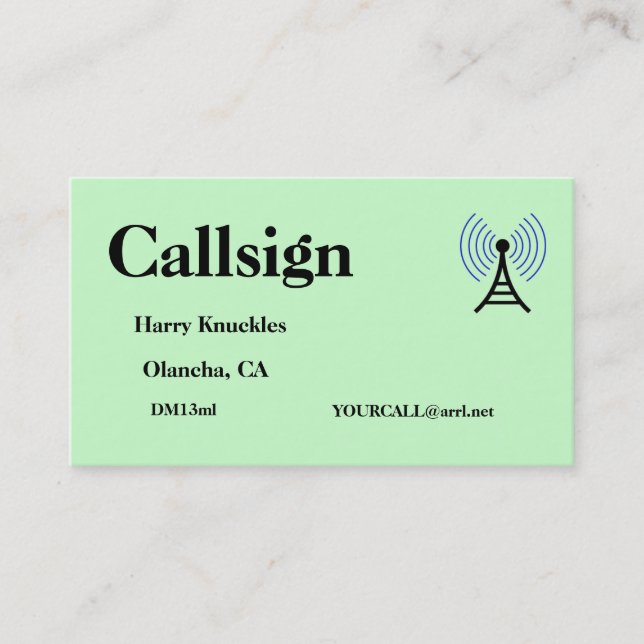 Carte De Visite Signal d'appel radio Amateur Vert clair (Devant)